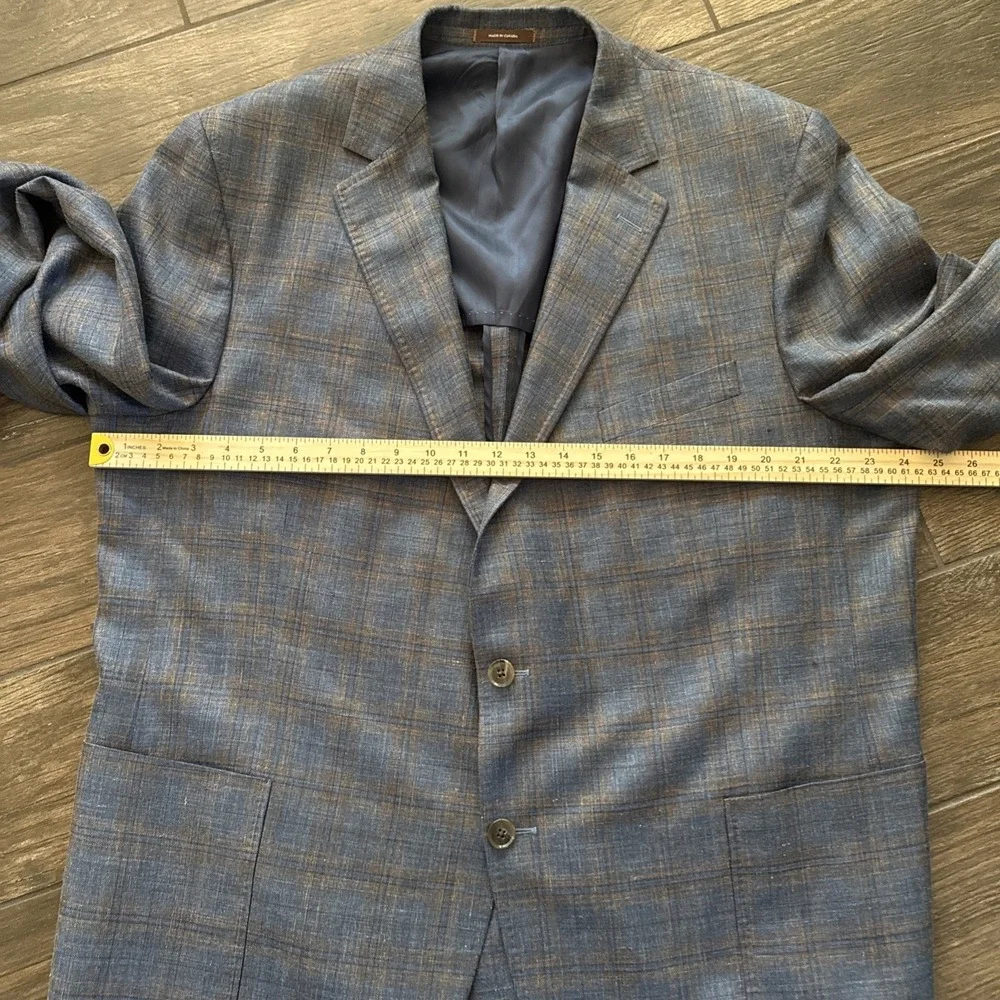 Peter Millar Sport Coat 48T Loro Piana Summer Wool Silk Linen Blue Plaid Blazer